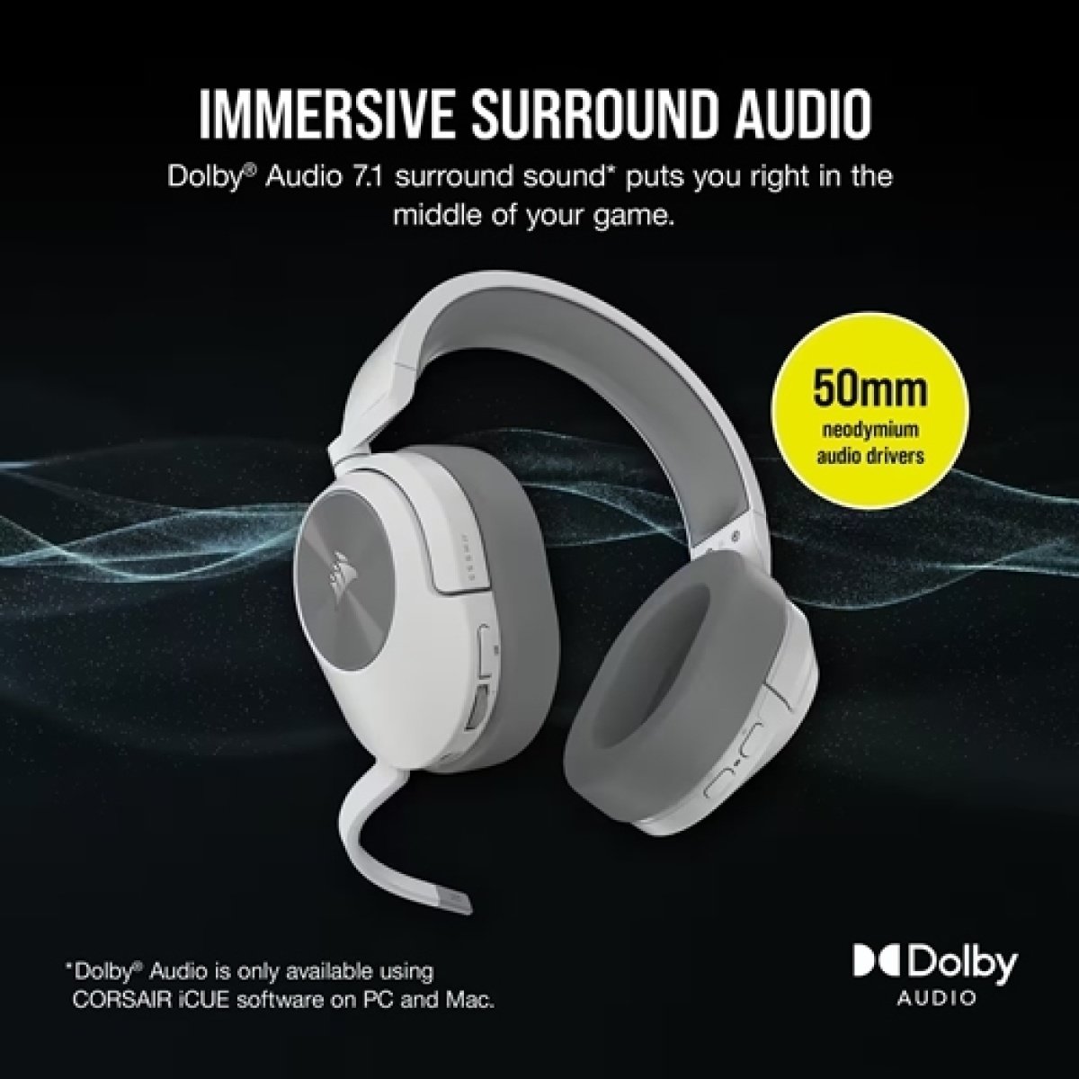 Headset Corsair HS55 7.1 Wireless Branco - Image 3