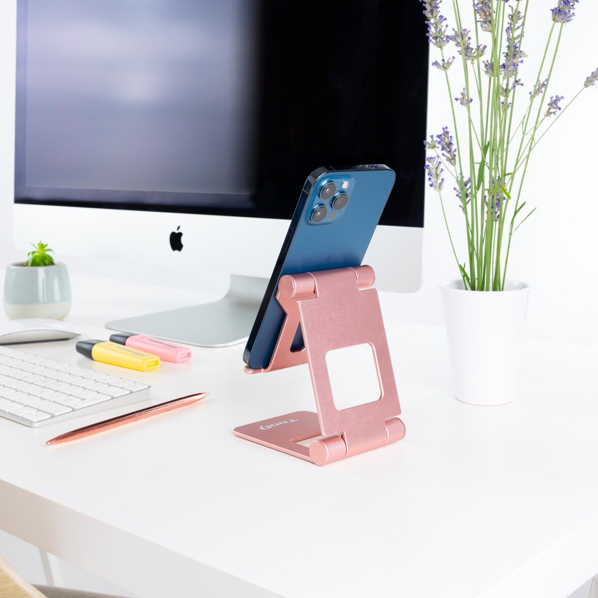 Suporte de Mesa Tooq Ajustável p/ Smartphone/Tablet Max. 10" Rosa - Image 2