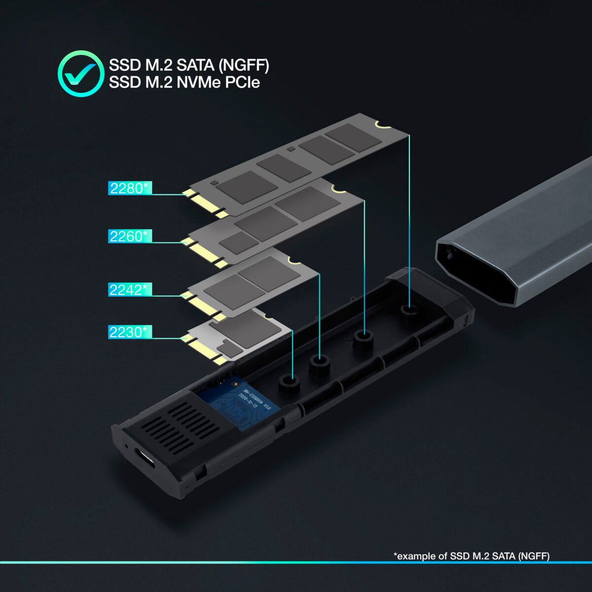 Caixa SSD Tooq M.2 NGFF/NVMe SSD - USB 3.1 Gen 2 Cinza - Image 3