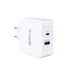 Carregador Tooq Duplo USB-C PD + USB-A QC 3.0 48W Branco - Image 2
