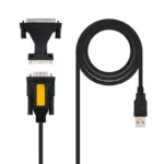 Conversor USB para impressora série, tipo A/M-RS232 DB9/M DB25/M, Preto, 1,8m
