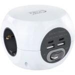 Base de 3 tomadas com 4 USB's (2 USB A + 2 USB-C) c/ interruptor