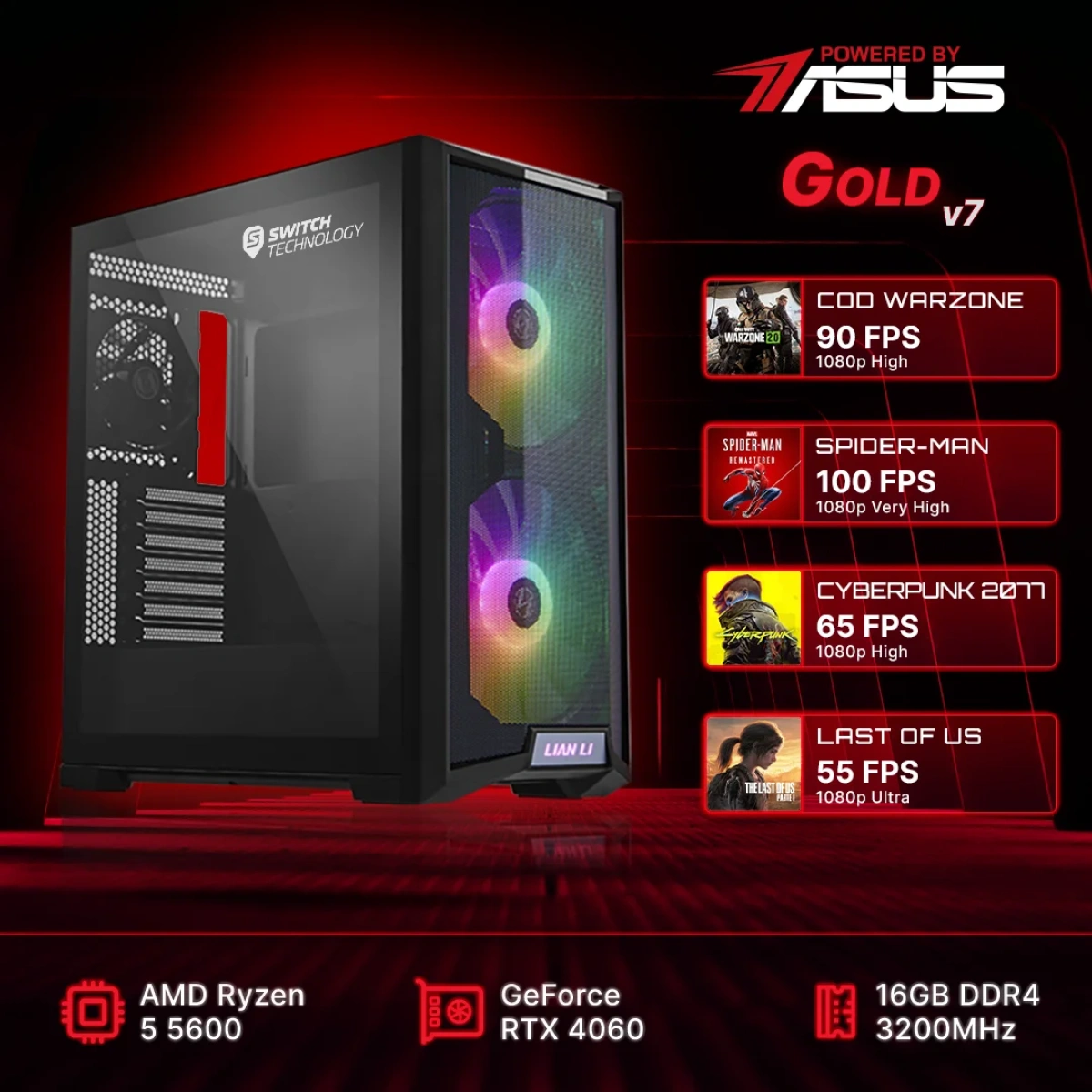 Computador Gaming Gold V7 Powered By ASUS Ryzen 5 5600 16GB 1TB SSD RTX 4060