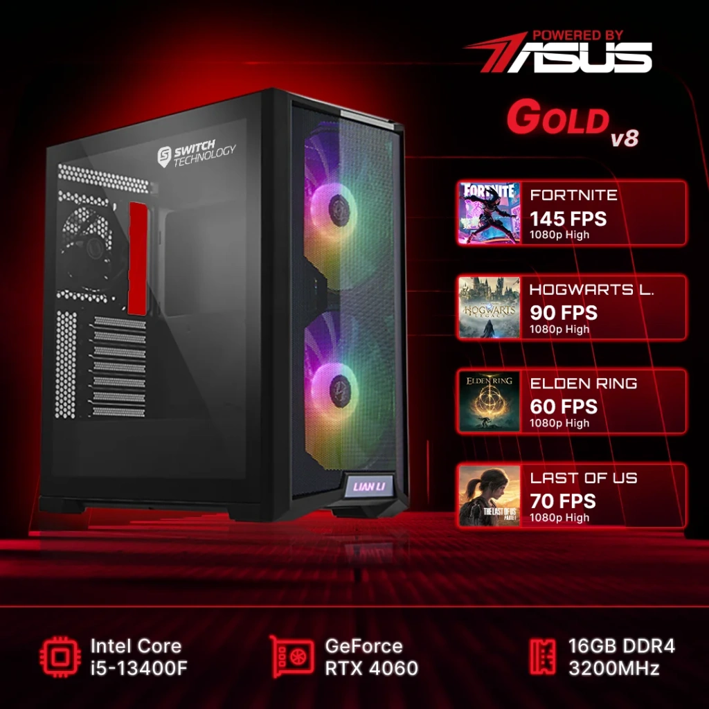 Computador Gaming Gold V8 Powered By ASUS Intel Core I5 13400F 16GB 1TB SSD RTX 4060