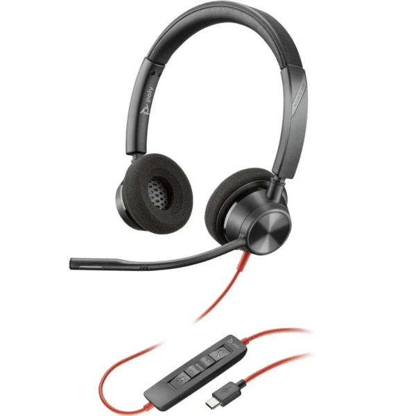 Headset USB-C Preto + Adaptador USB-C para USB-A Poly Blackwire 3320