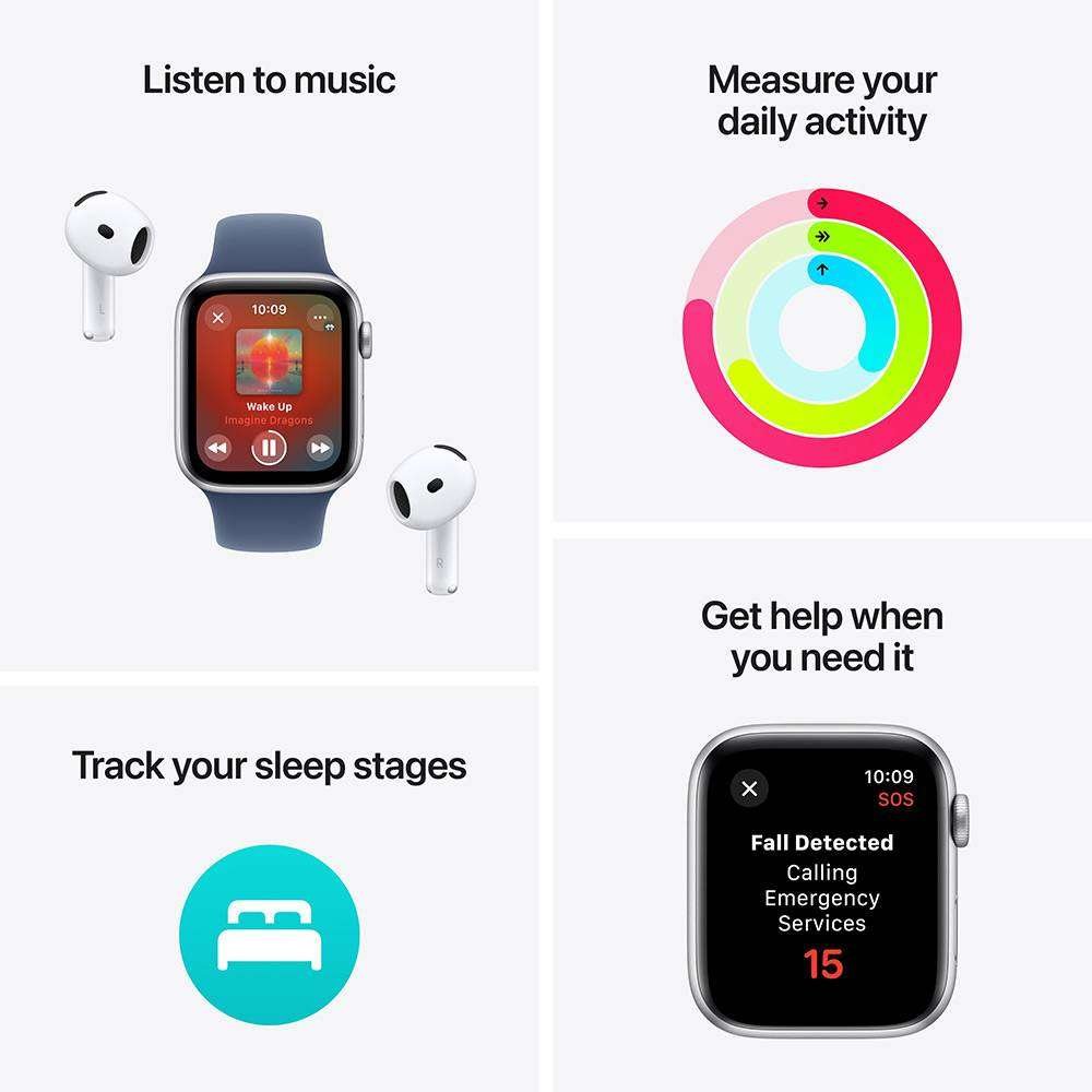 Apple Watch SE (2024) GPS 44mm Alumínio Luz das Estrelas c/ Loop Desportiva Verde Lago - Image 6