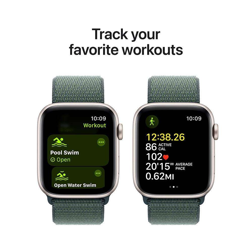 Apple Watch SE (2024) GPS 44mm Alumínio Luz das Estrelas c/ Loop Desportiva Verde Lago - Image 4