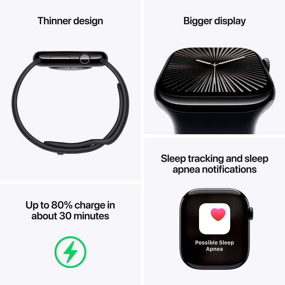 Apple Watch Series 10 GPS 42mm Alumínio Preto Brilhante c/ Bracelete Loop Desportiva Tinto - Image 9