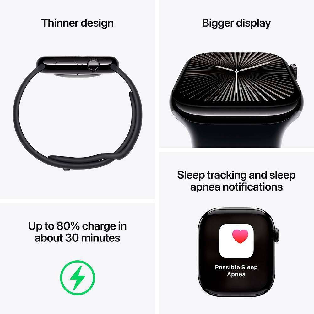 Apple Watch Series 10 GPS + Cellular 42mm Titânio Dourado c/ Bracelete Desportiva Luz das Estrelas - Small/Medium - Image 9