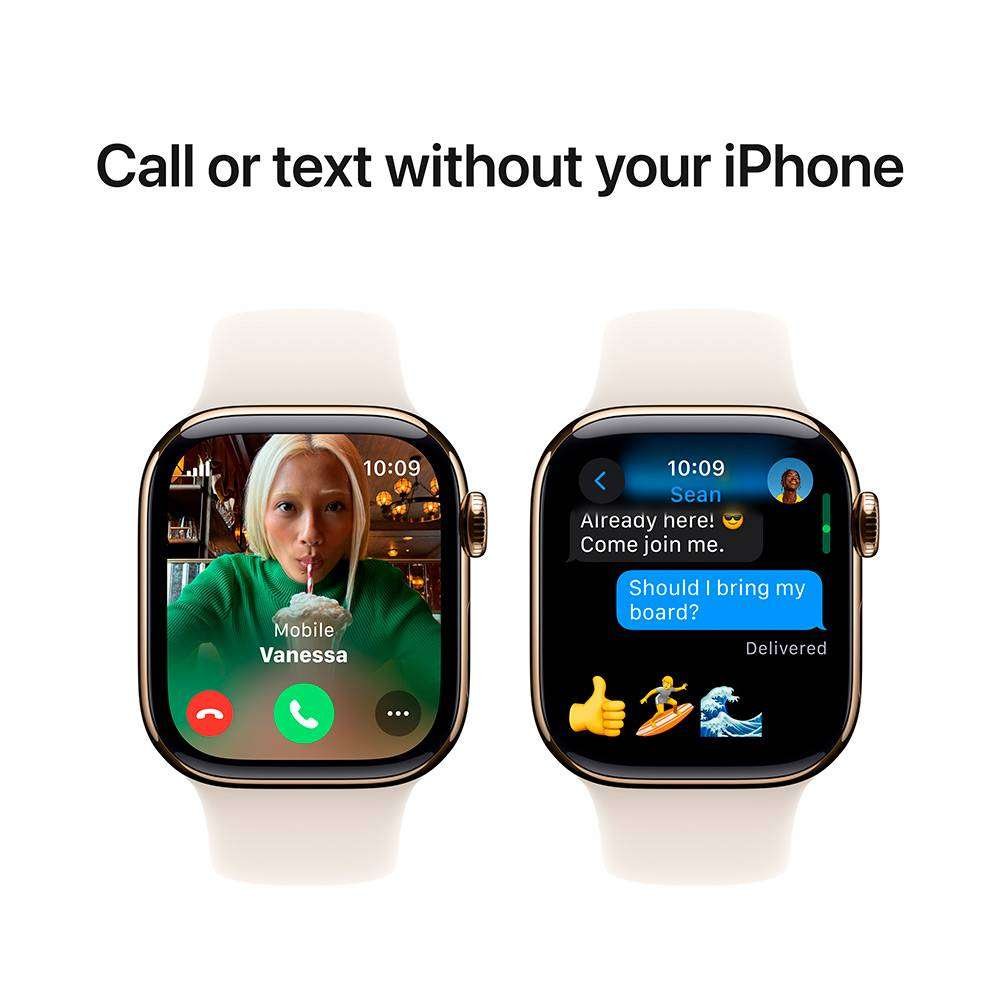 Apple Watch Series 10 GPS + Cellular 42mm Titânio Dourado c/ Bracelete Desportiva Luz das Estrelas - Small/Medium - Image 5