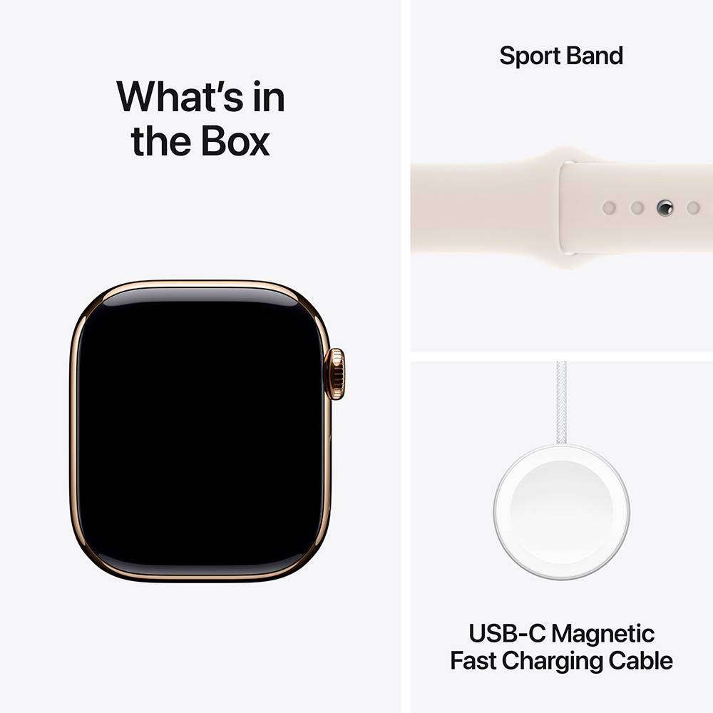 Apple Watch Series 10 GPS + Cellular 42mm Titânio Dourado c/ Bracelete Desportiva Luz das Estrelas - Small/Medium - Image 3