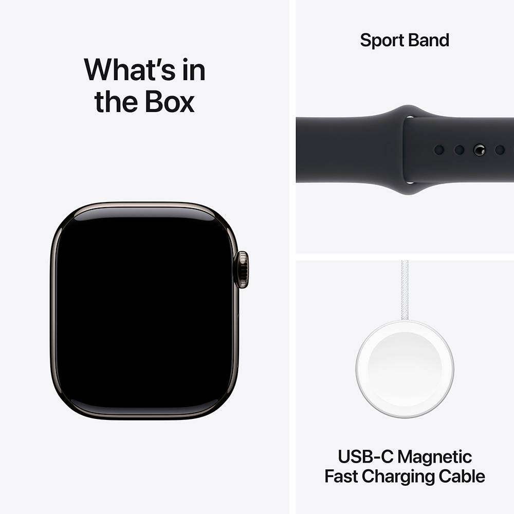 Apple Watch Series 10 GPS + Cellular 42mm Titânio Ardósia c/ Bracelete Desportiva Preta - Small/Medium - Image 3