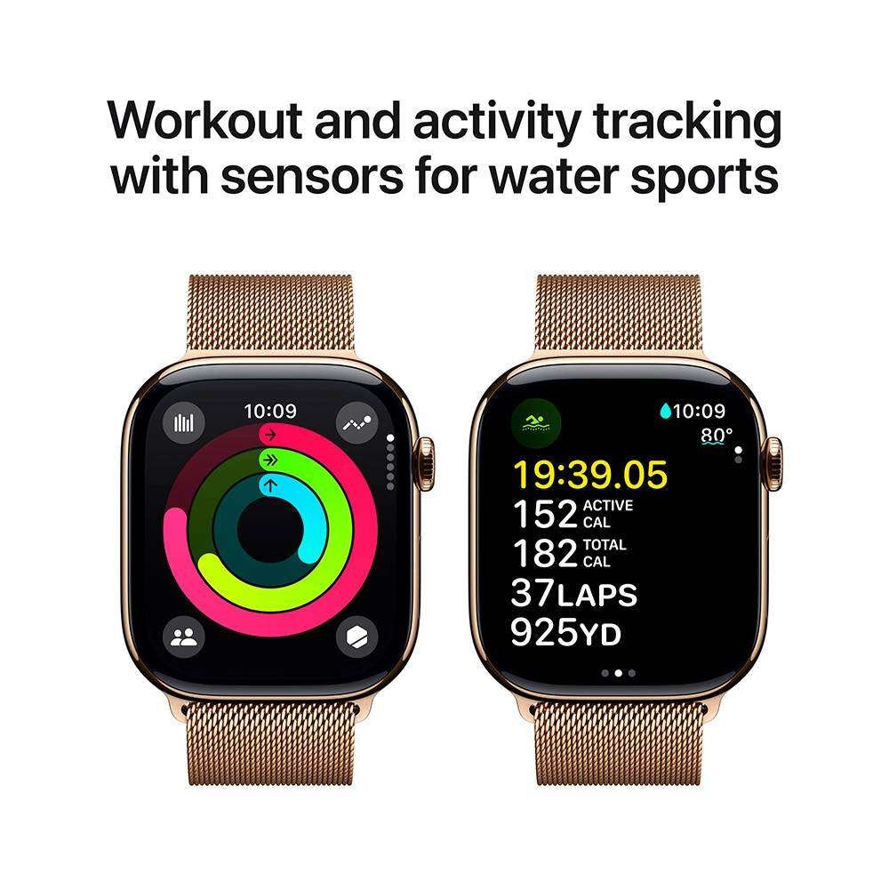 Apple Watch Series 10 GPS + Cellular 42mm Titânio Dourado c/ Bracelete Loop Milanesa Dourada - Image 5