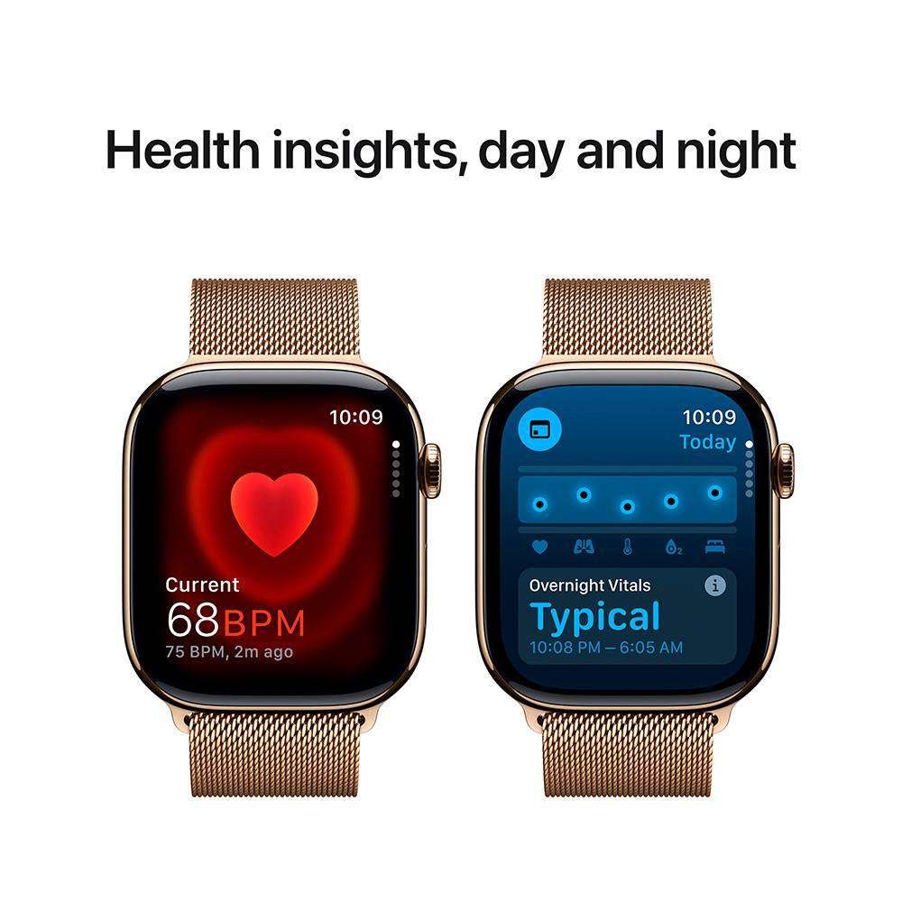 Apple Watch Series 10 GPS + Cellular 42mm Titânio Dourado c/ Bracelete Loop Milanesa Dourada - Image 4
