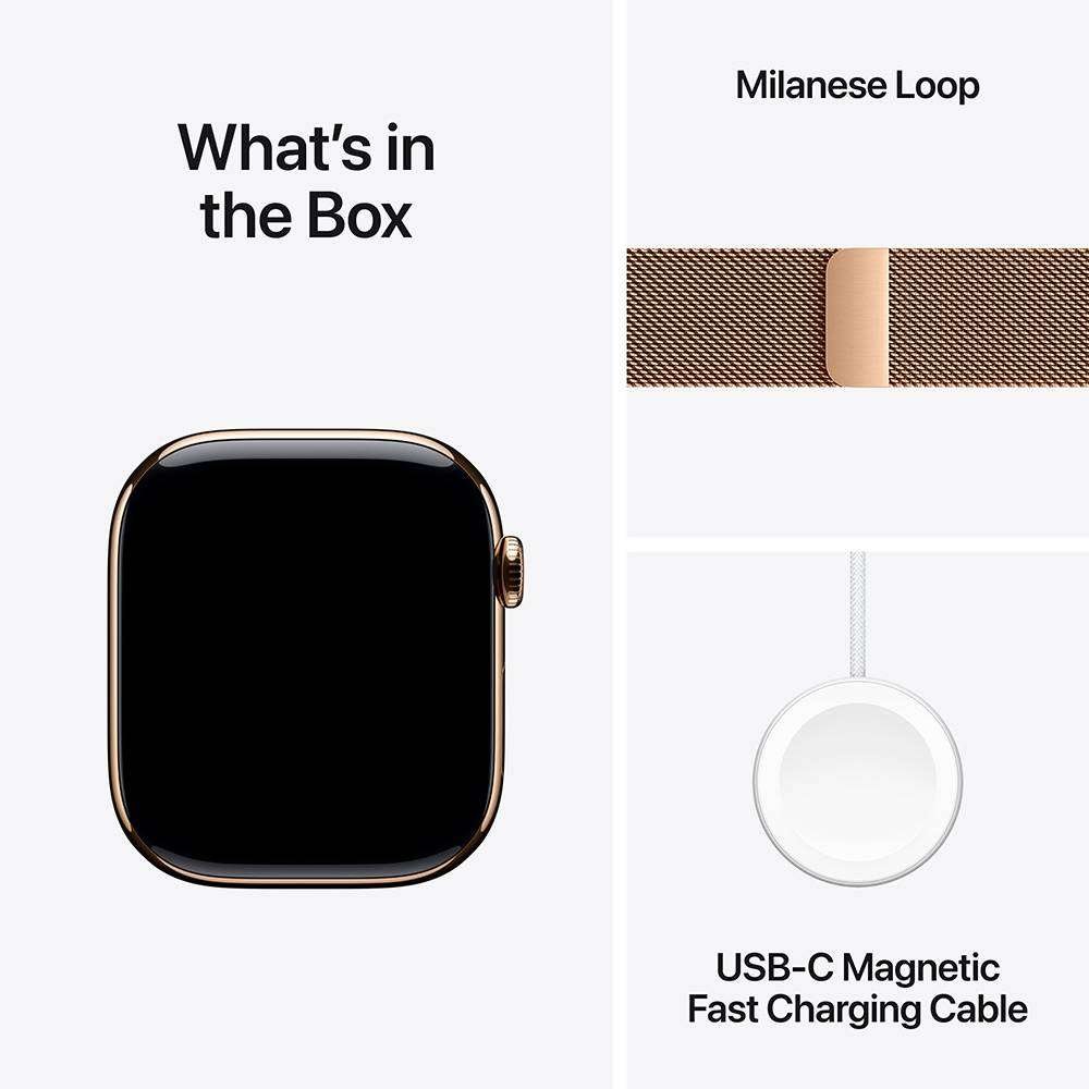 Apple Watch Series 10 GPS + Cellular 42mm Titânio Dourado c/ Bracelete Loop Milanesa Dourada - Image 6