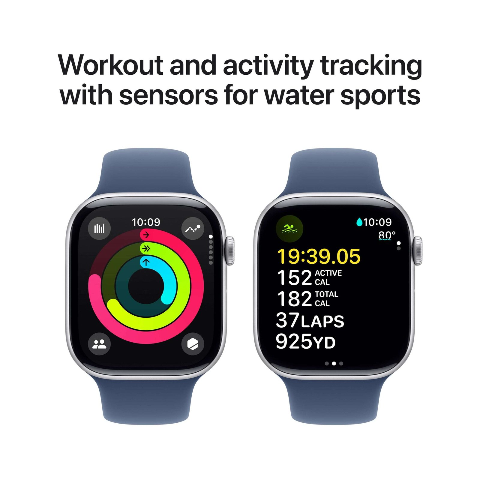 Apple Watch Series 10 GPS 42mm Alumínio Prateado c/ Bracelete Desportiva Azul denim - Small/Medium - Image 5