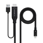 Adaptador de cabo de vídeo 1,8 m HDMI + USB Type-A USB Type-C Nanocable Preto