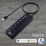 Hub USB Ewent EW1147 7 Portas USB 3.0 c/ Interruptor Preto - Image 2