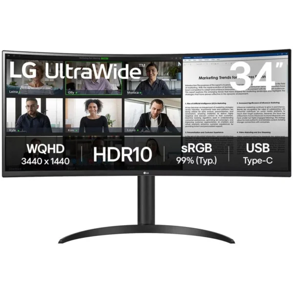 Monitor LG 34WR55QK-B 34" LED VA UltraWide QHD 100Hz 5 ms Curvo