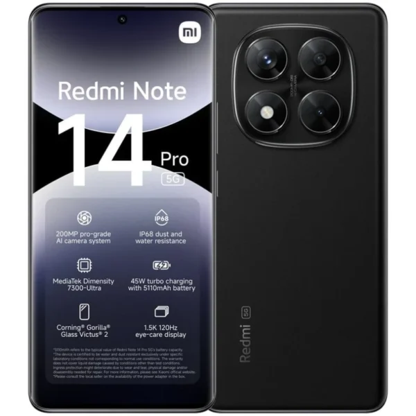 Smartphone Xiaomi Redmi Note 14 Pro 5G 12GB 512GB 6.67" Preto Meia-Noite