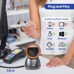 Leitor Código Barras Ewent EW3450 Desktop Hands-Free USB, 1D/2D/QR 360º Preto - Image 3