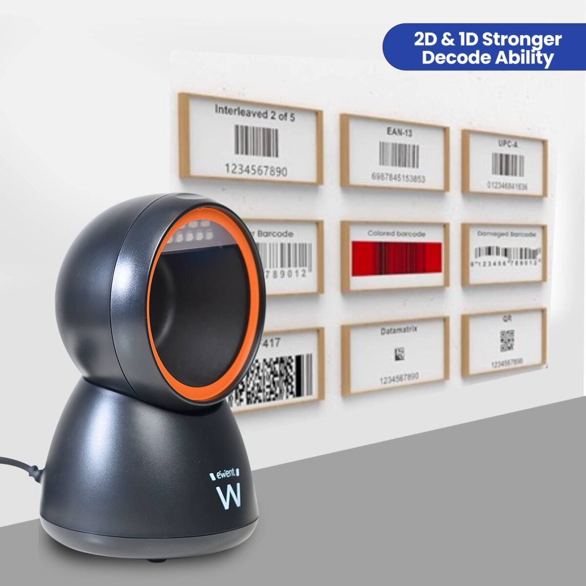 Leitor Código Barras Ewent EW3450 Desktop Hands-Free USB, 1D/2D/QR 360º Preto - Image 2