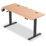 Secretária Elevatória Elétrica Offy Ryva (140x60cm) Preta/Madeira (Oak)