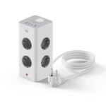 Bloco Tomada Ewent EW3864 Power Tower 8 Tomadas Schuko 16A + 2 USB-A + 2 USB-C 2m Branca/Cinza