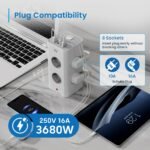Bloco Tomada Ewent EW3864 Power Tower 8 Tomadas Schuko 16A + 2 USB-A + 2 USB-C 2m Branca/Cinza - Image 6