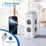Bloco Tomada Ewent EW3864 Power Tower 8 Tomadas Schuko 16A + 2 USB-A + 2 USB-C 2m Branca/Cinza - Image 4