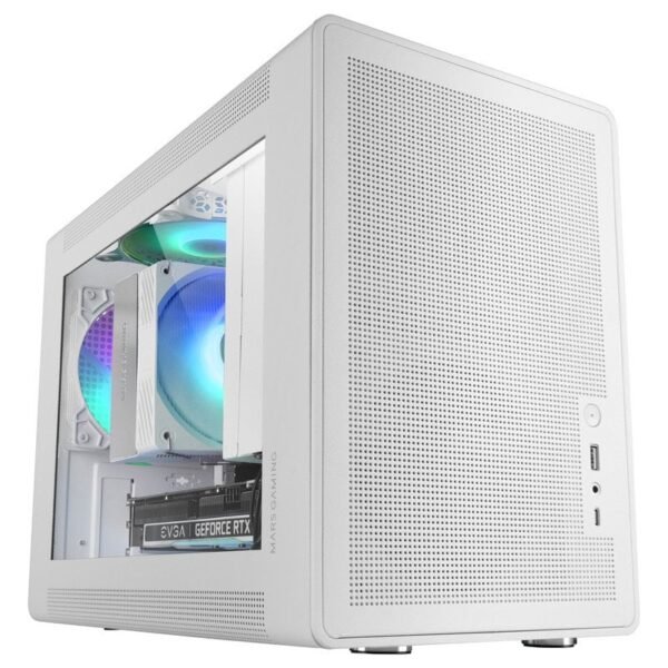 Caixa Mars Gaming MC-XPS Micro-ATX com Vidro Temperado, Ventoinha FRGB 120mm Traseira e USB-C Branca