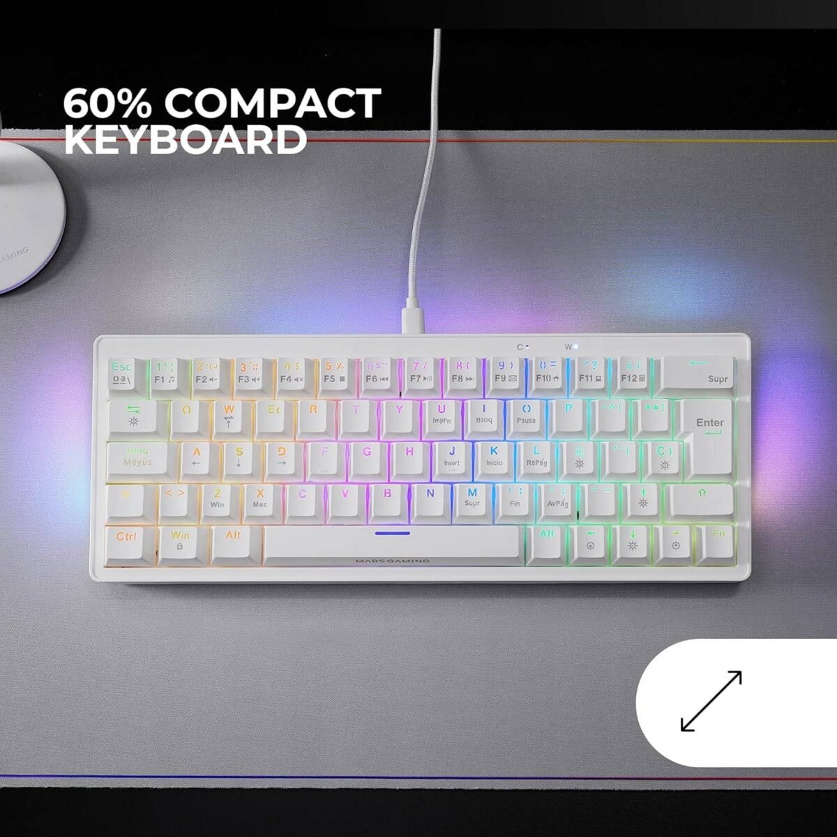 Teclado Mecânico Mars Gaming MKMINIPRO White RGB 60% PT Blue Switches - Image 2