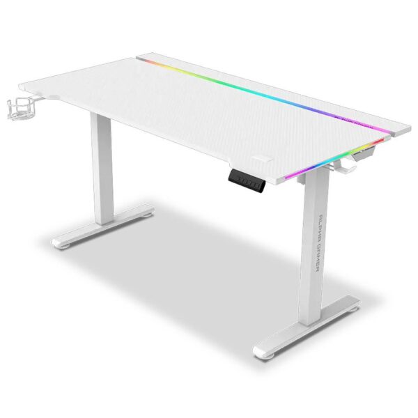 Secretária Elevatória Elétrica Alpha Gamer Zorya RGB (140x72cm) Gaming Station Branca