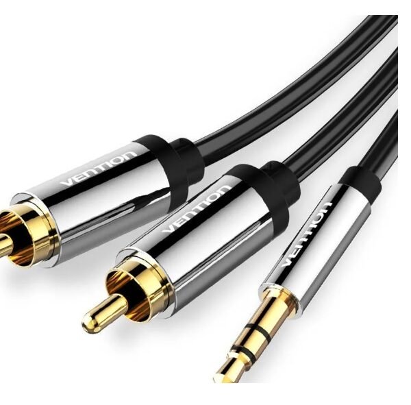 Cabo VENTION de Áudio Jack 3.5mm Macho Stéreo para 2 RCA Macho de 3 m - Preto Metalizado