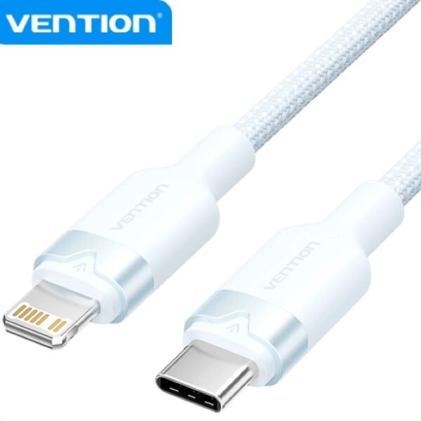 Cabo de carregamento Vention USB-C/Lightning – trançado de alumínio – 480Mbps – 3A – 27W máx. – 2m – cor azul