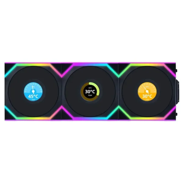 Ventoinha 120mm Lian Li Uni Fan SL120 LCD Wireless RGB Reverse Blade 4 Pinos PWM Preta (Pack 3)