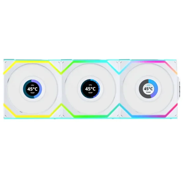 Ventoinha 120mm Lian Li Uni Fan SL120 LCD Wireless RGB Reverse Blade 4 Pinos PWM Branca (Pack 3)