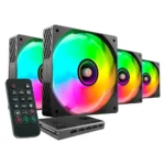 Ventoinha 120mm Mars Gaming MF-SI4KIT 1200RPM Infinity Mirror ARGB RF Remote Control & ARGB Hub 3 Pinos Preta (Pack 4)