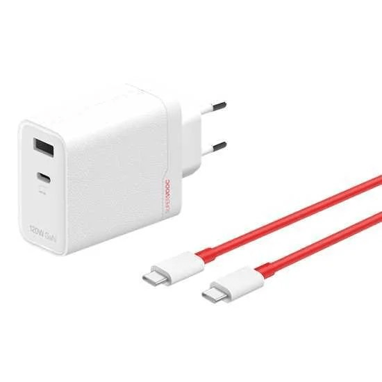 Carregador OnePlus 120W Dual Ports SuperVooc Adapter + Cable (Type-C + Type-A)  Branco
