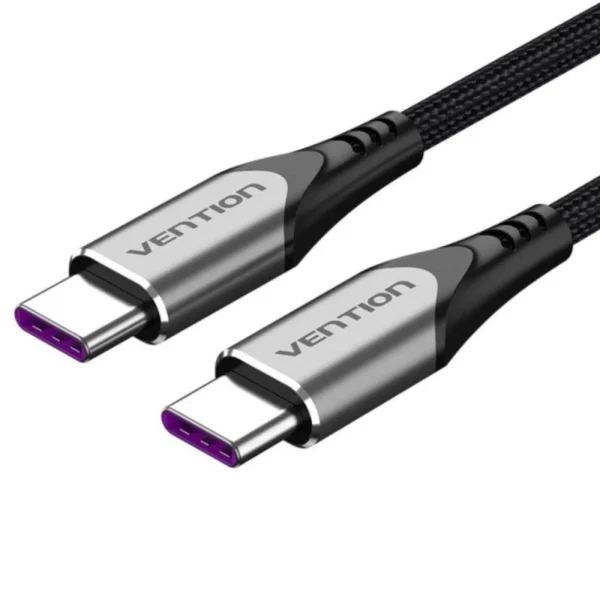 Cabo USB-C Vention TAEHF 1m 5A PD 100W Cinza Robustez e Velocidade