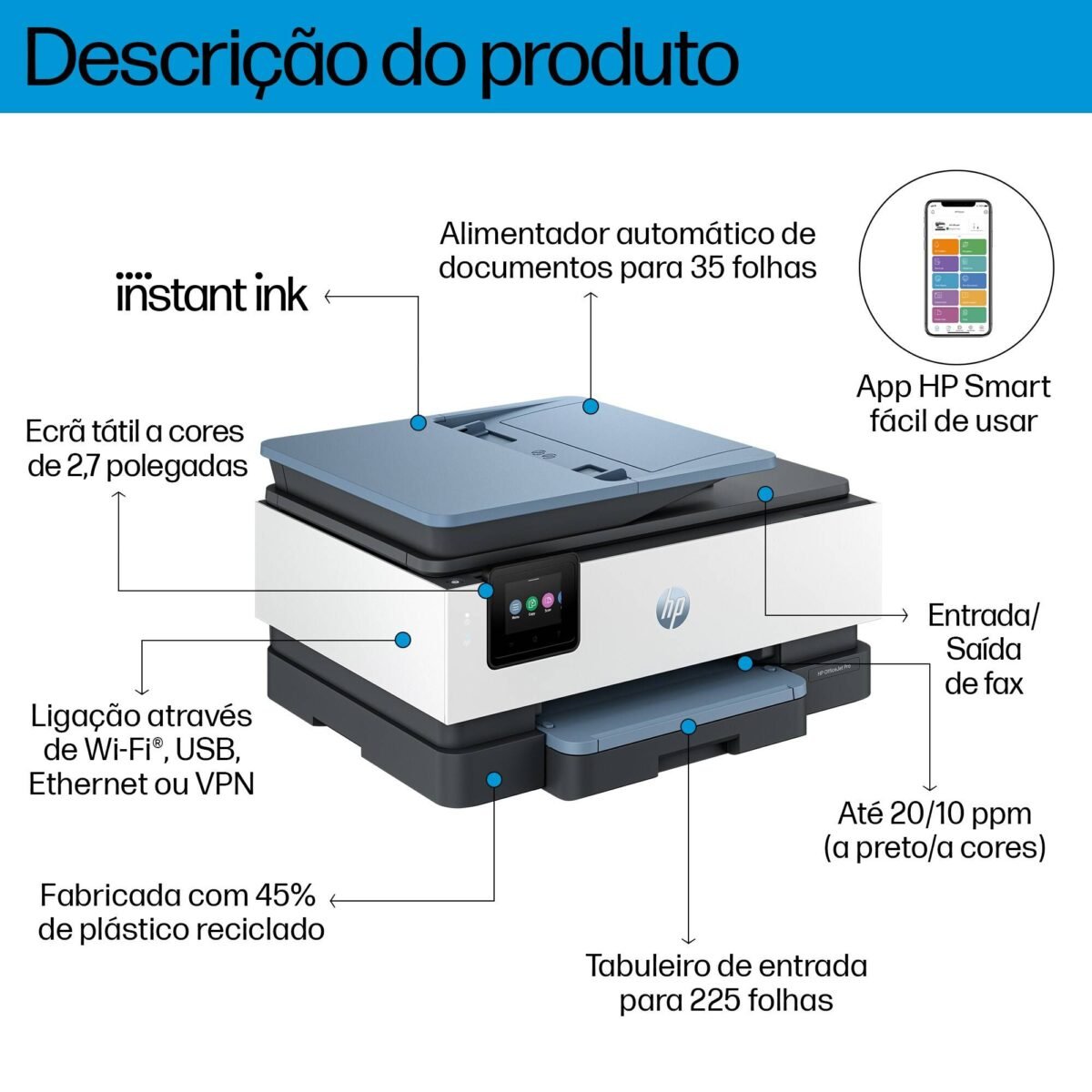 Impressora HP Jato de tinta multifuncional 8125e OfficeJet Pro - Image 8