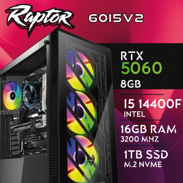Computador Gaming RAPTOR-60i5V2 I5 14400F 16GB 1TB M.2 RTX5060 8GB
