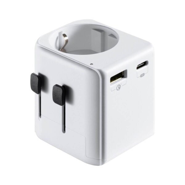 Adaptador de Viagem Ewent EW1472 Universal de Europa para USA/UK/AUS/CN + USB-A/USB-C Branco