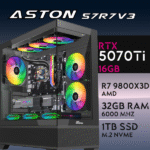Computador Gaming ASTON-57R7V3 R7 9800X3D 32GB 1TB M.2 SSD RTX5070Ti 16GB 3D VIEW CASE Watercooling 360mm IPS LCD