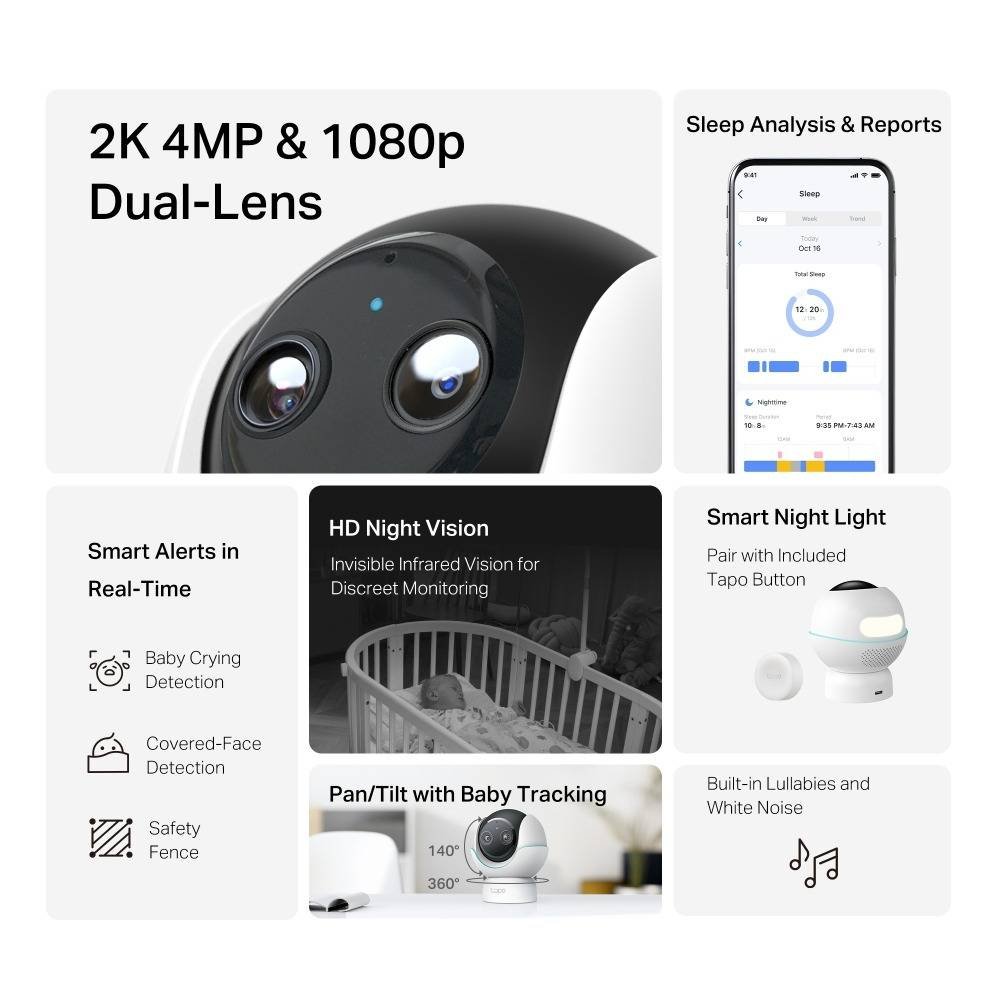Câmara de Segurança TP-Link Tapo C840 Dual-Lens Smart AI Baby Monitor 4MP + 2MP Pan/Tilt Wi-Fi - Image 8