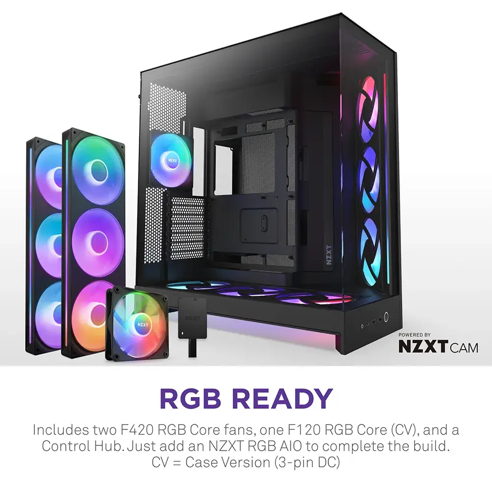 Caixa Extended-ATX NZXT H9 Flow RGB+ (2025) Tempered Glass Preta + Hub - Image 5
