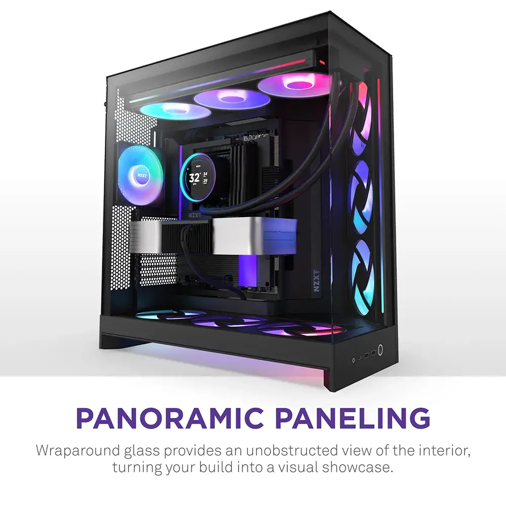 Caixa Extended-ATX NZXT H9 Flow RGB+ (2025) Tempered Glass Preta + Hub - Image 3