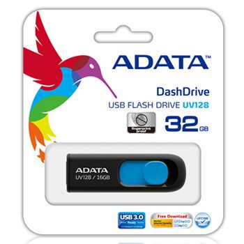Flash Memory 32GB Usb3.0 ADATA Uv128 Black/blue