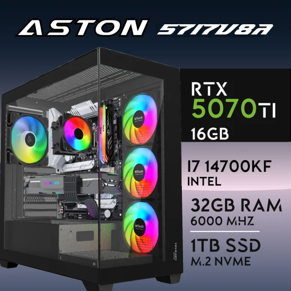 PC Gaming ASTON-57I7V8A - I7 14700KF | RTX5070Ti 16GB | 32GB | M.2 1TB
