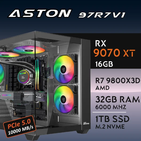 PC Gaming ASTON-97R7V1 - R7 9800X3D | RX9070XT 16GB | 32GB | M.2 1TB